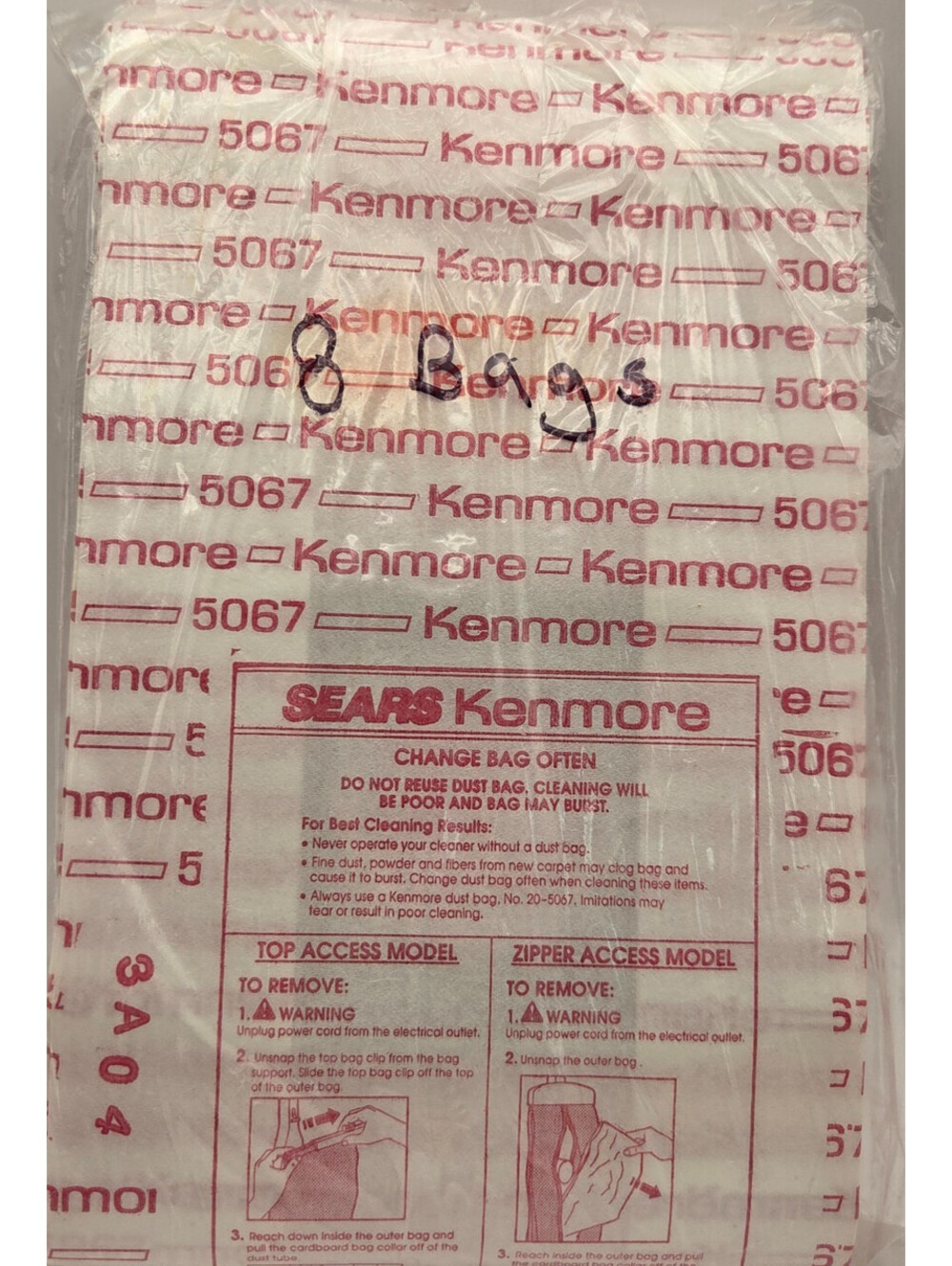 Kenmore 5067 Vacuum Bags Type C Q Open Pack 8 Bags Sears Replacement